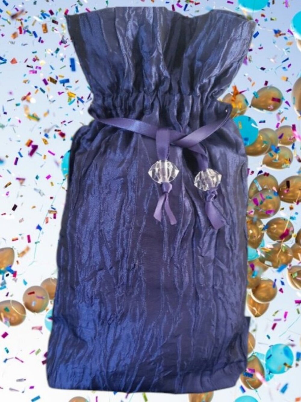Navy Blue Crinkle Crushed Taffeta Drawstring Gift Bag w/Satin Ribbon Ties ✨NWOT✨
